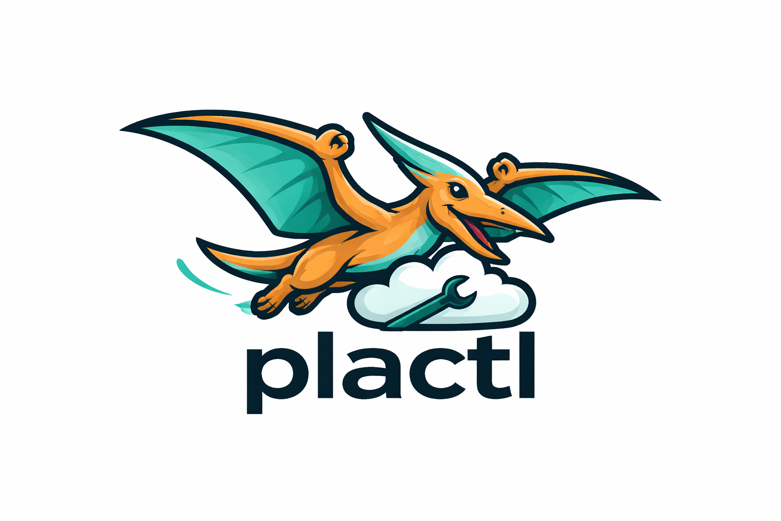 plactl logo: a pterodactyl above a cloud and wrench